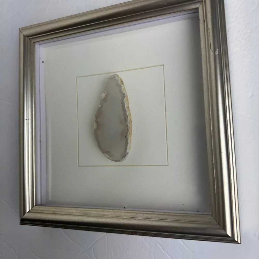 Natural Stone Crystal Grey Agate  Slice Framed 3D Wall Decor